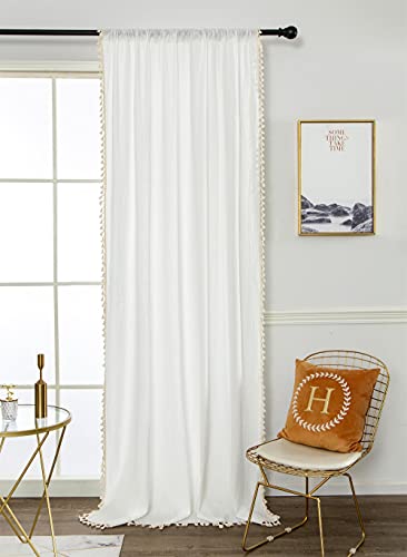 DEAMOS Boho Vorhänge Weiß Landhausstil Baumwolle mit Beige Quasten Gardinen,Wohnzimmer Schlafzimmer Vorhang,1 Stück,B150×H160cm von DEAMOS