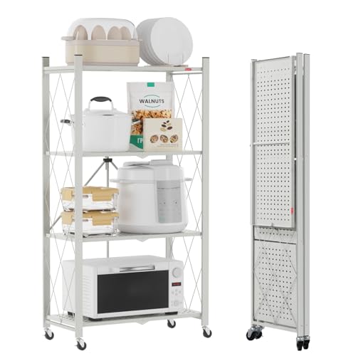 DEANIC Faltbare Aufbewahrungsregale, 4 Etagen, Metallregal zur Aufbewahrung, 61 x 116 x 28 cm, Eck-Küchenregale auf Rädern, Speisekammerregale, Bücherregal für Wohnzimmer, Grau DEANIC Faltbare Aufbewahrungsregale, 4 Etagen, Metallregal zur Aufbewahrung, 61 x 116 x 28 cm, Eck-Küchenregale auf Rädern, Speisekammerregale, Bücherregal für Wohnzimmer, Grau von DEANIC