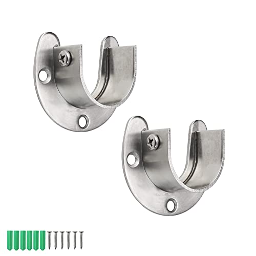 32mm Rundrohr Halterung - DEANKEJI 2 Stück Kleiderstange Stangenhalterung - Rostfreier Stahl Kleiderstange Rundrohr - Silber Gardinenstange Halter - Geeignet für Wäscheständer, Gardinenstange von DEANKEJI