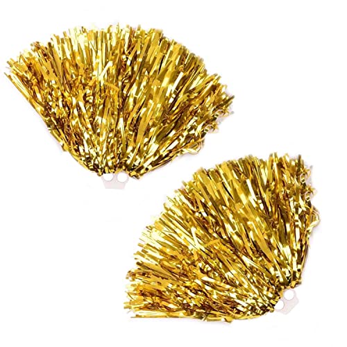 DEANKEJI 2 Stück Cheerleader Pompons, Gold Pompoms Cheerleading, Pom Poms Cheerleading mit Ringschließe, Cheers kann zum Tanzen, Cheerleading und Sportpartys Verwendet Werden von DEANKEJI