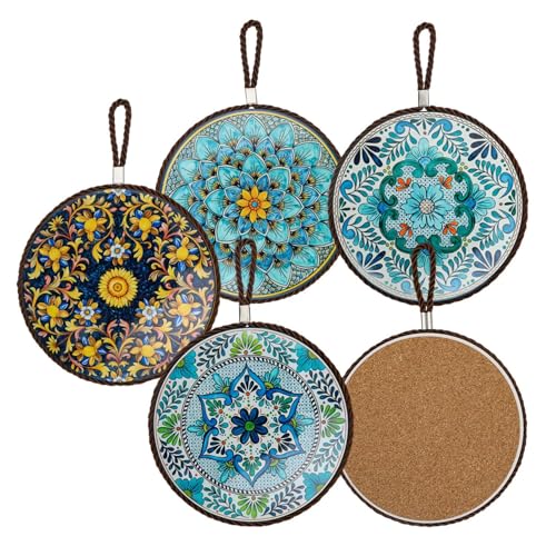 DEANKEJI 4 Stück Coasters, Keramik Runde Form Topf Untersetzer-Set, Massivholzsockel Untersetzer Keramik kann als Gasherd-Ofenabdeckung Verwendet Werden Küchengeschirr Zubehör Moderne Herddekoration von DEANKEJI