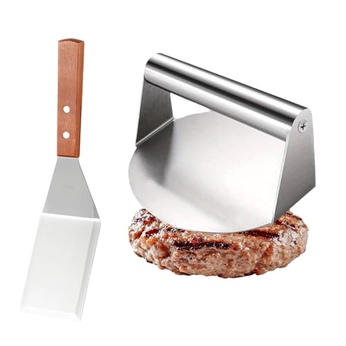 DEANKEJI 5,5" Rund Burger Presse—Smasher Wird mit 29,5 x 7,1 cm Spatel Geliefert, Edelstahl Patties Presse für Flaches Grillen, Weniger Fett, Leicht zu Reinigen von DEANKEJI
