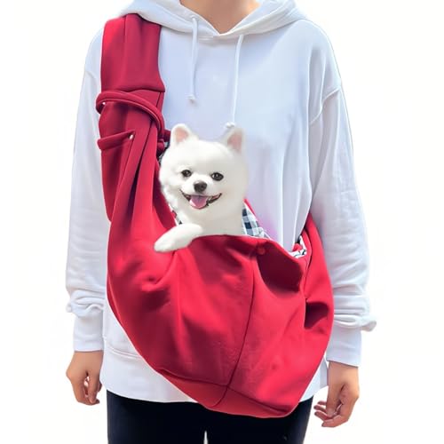 DEANKEJI Hunde Umhängetasche, Snuggle Sling Hund bis 7,5 kg, Weich Hundetragetuch, Rotwein Tiertransporttrage, für Spaziergang Aktivitäten im Ausflüge und Freien von DEANKEJI