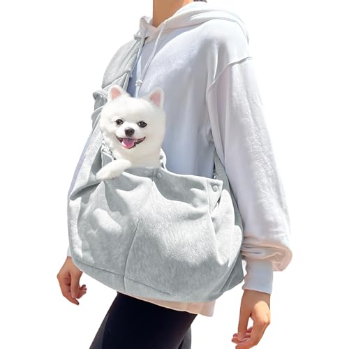 DEANKEJI Hundetragetuch, Hunde Umhängetasche bis 7,5 kg, Grau Snuggle Sling Hund, Tiertransporttrage für Spaziergang Aktivitäten im Freien und Ausflüge von DEANKEJI
