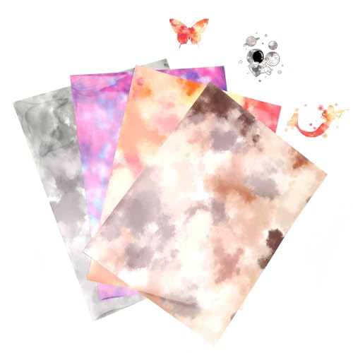 DEANKEJI Textilfolie Plotter 4 Stück, 30 x 22 cm, PU Plotterfolie für Textil, Tie Dye Plotterfolie, Bügelfolie zum Selbst Bedrucken, Vinylfolie für DIY T-Shirts, Schuhe, Hüte von DEANKEJI