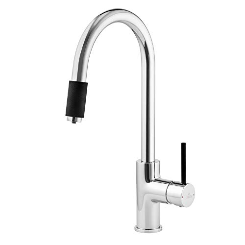 ASTER Drei Wege Wasserhahn Chrom/Schwarz C-Auslauf - Designer Drei Wege Wasserhahn für Wasserfilter - Küchenarmatur für Osmose Filter - Duo Wasserhahn für Trinkwasser-Armatur - Trinkwasserhahn von DEANTE