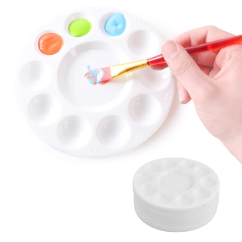 20 Stück Mischpalette mit 10 Farbfeldern und 1 Mischfeld, Runde Kunststoff-Aquarellfarben-Palette, Weiß Universalpalette, für Aquarell-, Gouache-, Acryl- und Ölmalerei 16×16 cm von DEARBAG