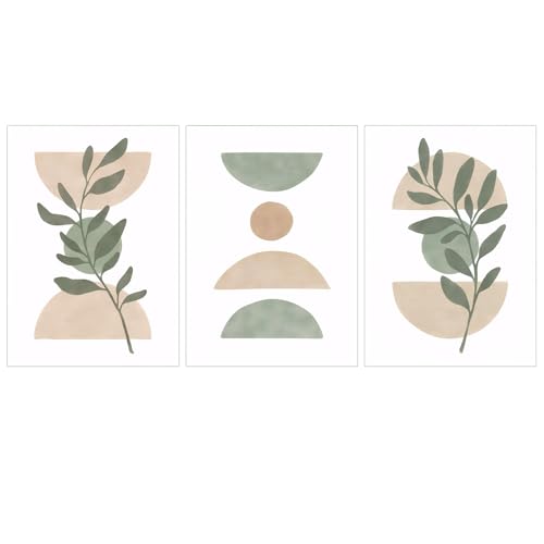3er Set Kunstdruck Leinwandbild ohne Rahmen, Boho Grüne Pflanzen Bilder, Ästhetisch Moderne Abstrakt Kunst Wandbilder, Botanisch Kunstdruck Wanddeko für Wohnzimmer Schlafzimmer (30×40 cm) von DEARBAG