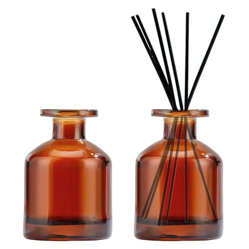 DEARBAG 2 Stück Schwarz Glasdiffusorflaschen Set, 150ml Matte Glasflaschen für Raumduft Diffusor, Leere Diffusorflasche Glas Diffusor Flaschen Behälter für Ätherische Öle Aromatherapie (Brown) von DEARBAG