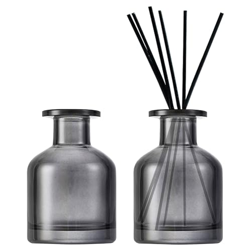 DEARBAG 2 Stück Schwarz Glasdiffusorflaschen Set, 150ml Matte Glasflaschen für Raumduft Diffusor, Leere Diffusorflasche Glas Diffusor Flaschen Behälter für Ätherische Öle Aromatherapie (Grau) von DEARBAG