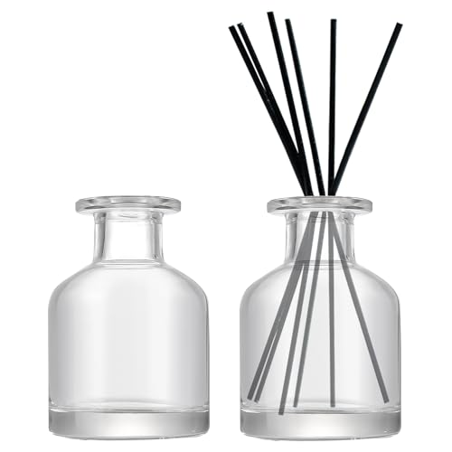 DEARBAG 2 Stück Schwarz Glasdiffusorflaschen Set, 150ml Matte Glasflaschen für Raumduft Diffusor, Leere Diffusorflasche Glas Diffusor Flaschen Behälter für Ätherische Öle Aromatherapie (Transparent) von DEARBAG