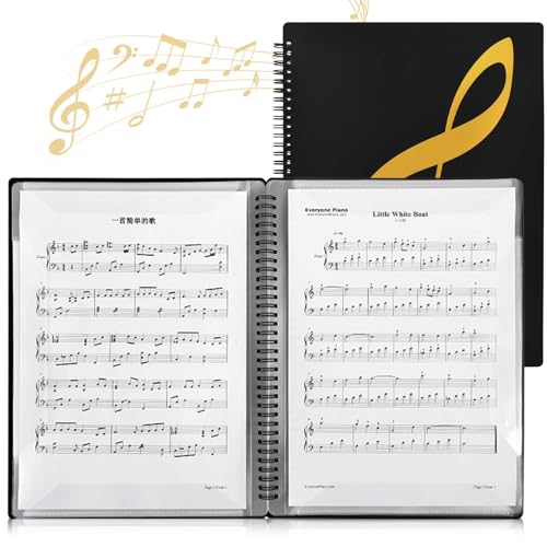 DEARBAG A4 Notenmappe, Music Sheet Chormappe, Notenmappe für Notenblätter, Notenordner/Halter, Wasserdicht Kunststoff Music Folder für Notenblätter Klavier Gitarre Violine (30 Fächer/60 Seiten) von DEARBAG