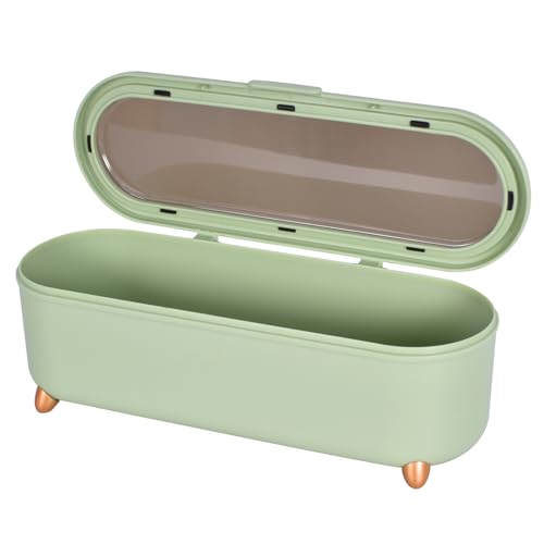 DEARBAG Besteck Abtropfbehälter Kunststoff, Besteckhalter Tisch, Grün Besteckbox mit Abtropfgitter, Besteck Aufbewahrungsbox mit Deckel für Essstäbchen Löffel Messer Gabel, Küchenutensilienhalter von DEARBAG
