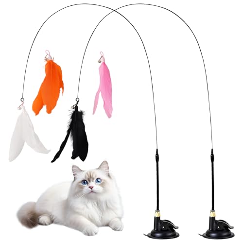DEARBAG Katzenspielzeug, 2 Stück Katzenangeln mit Saugnäpfen, mit 4 Stück Federn, Glöckchen, Natürliches Interaktives Katzenspielzeug, Katzenangel, Geeignet für Kätzchen zum Selbstbewegen, Spielen DEARBAG Katzenspielzeug, 2 Stück Katzenangeln mit Saugnäpfen, mit 4 Stück Federn, Glöckchen, Natürliches Interaktives Katzenspielzeug, Katzenangel, Geeignet für Kätzchen zum Selbstbewegen, Spielen von DEARBAG