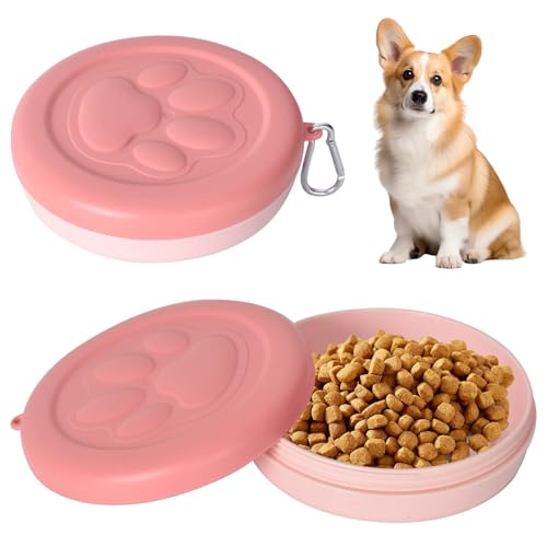 Hundenapf für Unterwegs, Tragbar Auslaufsicher Trinknapf Fressnapf mit Deckel und Karabiner, Haustier Reisenapf Fressnapf für Hunde Katzen, Ideal für Reisen, Spaziergänge & Alltag (370 ml) (Rosa) von DEARBAG