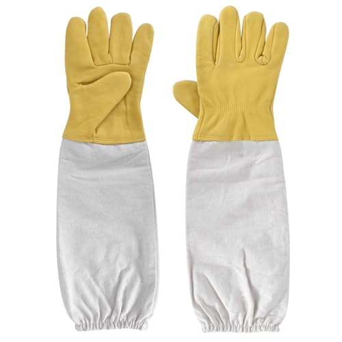 Imkerhandschuhe Stichfest, Imker Handschuhe Herren Damen Gelb, Ziegenleder Arbeitshandschuhe Gartenhandschuhe 48 cm Lang, Lange Ärmeln aus Segeltuch, Imkereibedarf Zubehör von DEARBAG