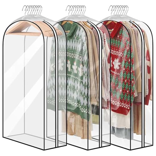Kleidersack Anzug 3 Stück Kleidersack Transparent 60x102 cm Lang Kleiderschutzhülle mit Reißverschluss Abdeckung für Damen Herren Anzüge Kleider Mäntel Jacke Abendkleider Reisen von DEARBAG