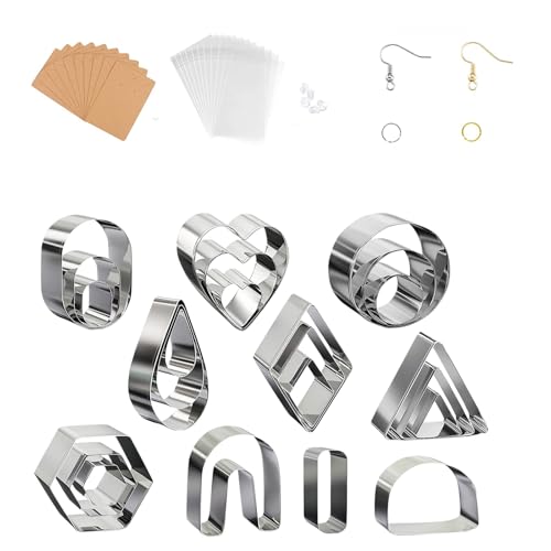 Polymer Clay Cutters 124 Stück Ton-Ohrringschneider Modelliermassen Ausstecher Edelstahl Ohrringe Cutters Set mit Ohrringkarten und Haken für Schmuckherstellung Keks Plätzchen Tortendekorationen von DEARBAG