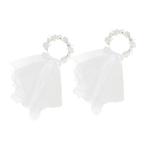 DEARMAMY 2 Stück Teiliges Brautschleier Schleife und Prinzessin krone Weißes Hochzeits haarband mit Blumenkranz für Braut accessoires und Verlobungsfeier von DEARMAMY