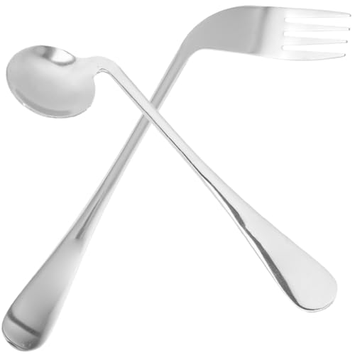 DEARMAMY 2-Teiliges Abgewinkeltes Essbesteck-Set – Ergonomisch Gebogener Löffel Und Für Unterstütztes Adaptives Essgeschirr Aus Edelstahl (Für Links- Und Rechtshänder Geeignet) von DEARMAMY