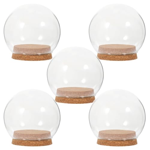 DEARMAMY 5 Stück Transparente Glaskuppelabdeckungen Mit Holzsockel Glockenkuppel Glasbehälter Immerwährende Blumenglasabdeckung Für Konservierte Blumenabdeckung Weihnachts-DIY-Dekoration von DEARMAMY
