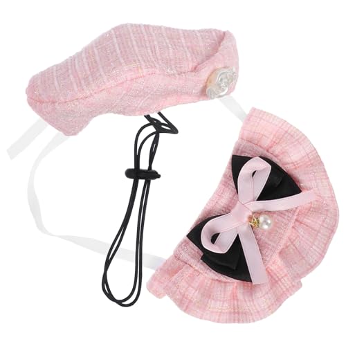 DEARMAMY Haustier-kostüm-Set – Rosa Französische Künstlerbaskenmütze Und Bandana-schal für Kleine Hunde Und Katzen, Halloween-weihnachtsparty-Kleidung von DEARMAMY