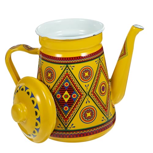 DEARMAMY Teekessel aus Emaille, Kaffeekanne, Vintage Emaille Wasserkocher, Schwanenhals Spender, 1,5 Liter, Gelb von DEARMAMY
