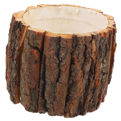 DEARMAMY Rindenbrunnen Rustikaler Baumstumpf-Übertopf Für Sukkulenten Und Blumen – 12 cm Schreibtischdekoration Holz-Blumentopf Blumen-Übertopf Kaktus-Blumentopf von DEARMAMY