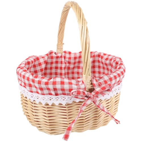 DEARMAMY Vintage-Osterkorb Aus Weide Klein: Süßer Leerer Picknickkorb – Rot Kariert Mit Griff Für Eier Süßigkeiten Ernte Blumenmädchen Hochzeitsdekoration von DEARMAMY
