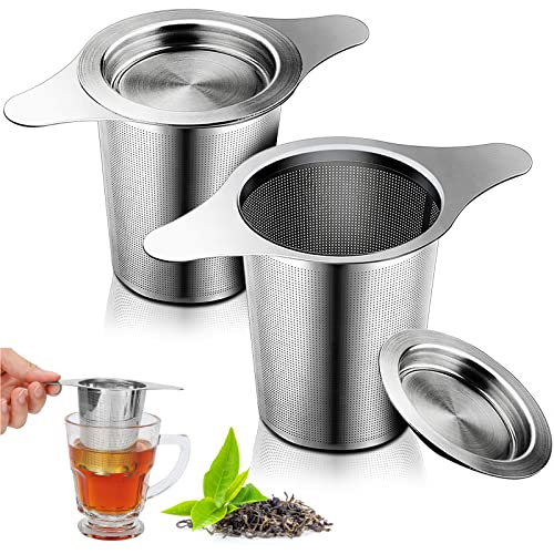 Teesieb für Losen Tee, DEATPOYE 2 Stück Teefilter mit Deckel, 304 Edelstahl Teezubehör Teesieb mit Abtropfschale und Doppel-Griff, Teesieb für Tasse Kanne Teekanne Töpfe Gläser von DEATPOYE