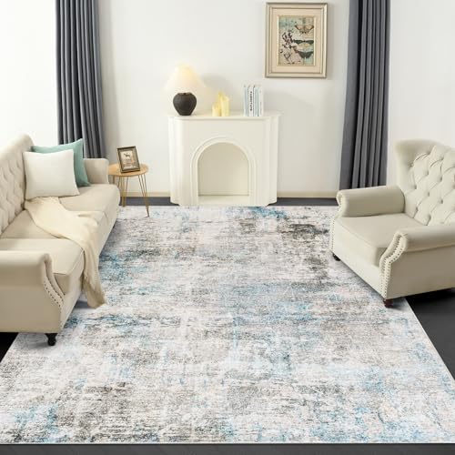 DEAXLife Waschbarer Teppich für Wohnzimmer, schmutzabweisend, dünner Urtla-Teppich mit rutschfester Gummi-Unterseite, Boden-Teppich für Esszimmer, Zuhause, Büro, Wohnheim von DEAXLife