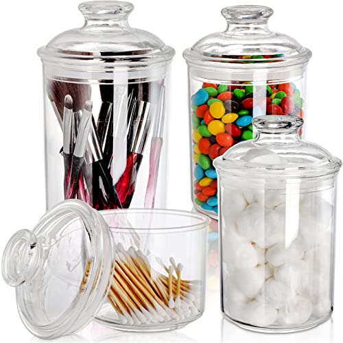 DEAYOU 4 Stück Kunststoff-Apothekergläser, durchsichtige Wattepadspender mit luftdichtem Deckel, Baumwoll-Qtip-Halter, Wattestäbchen Behälter für Badesalz, Waschtisch, 935 ml / 652 ml / 370 ml von DEAYOU