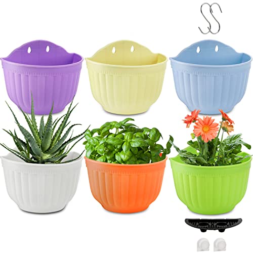 DEAYOU 6 Pack Wand Pflanzgefäß Blumentopf für Zaun, Geländer Harz Töpfe mit S Haken und Drainage Meshes für Garten von DEAYOU