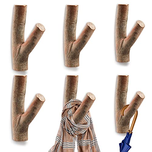 DEAYOU 6 Stück Holz-Wandhaken, Baumzweig, Echtholzhaken zum Aufhängen, selbstklebend, Bauernhaus, rustikale Hut-Kleiderhaken, Wandsticker für Handtücher, Taschen, Schals, Schlüssel (Breite 2-3 cm) von DEAYOU