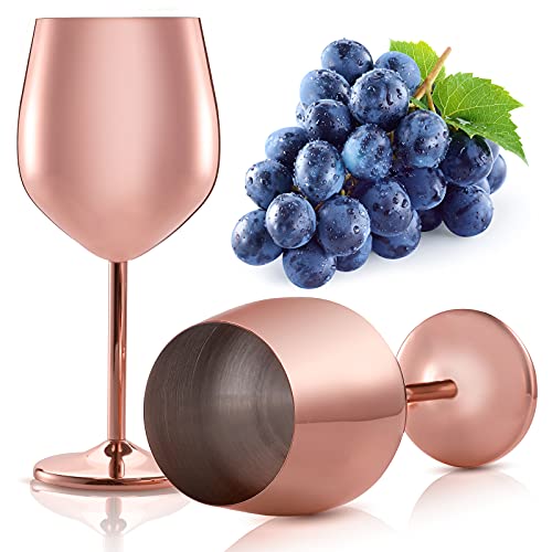 DEAYOU Weinglas aus Edelstahl, 480 ml, unzerbrechliche Weingläser mit Stiel, rotgoldenes Metall, Weinkelch für Champagner, drinnen und draußen, Party, 2 Stück von DEAYOU