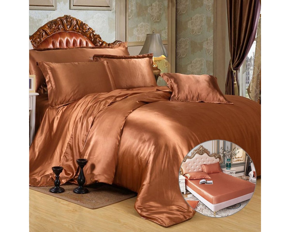 Bettdecke, Kopfkissen + Topper, Satin Seide Bedding 4 teilig Bettwäsche Set Bettbezug Atmungsaktiv, DEBAIJIA von DEBAIJIA