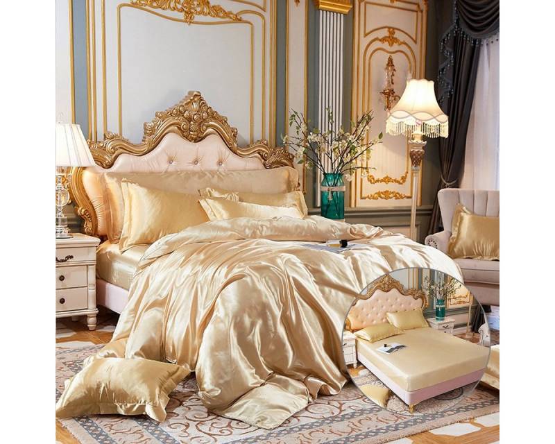 Bettdecke, Kopfkissen + Topper, Satin Seide Bedding 4 teilig Bettwäsche Set Bettbezug Atmungsaktiv, DEBAIJIA von DEBAIJIA