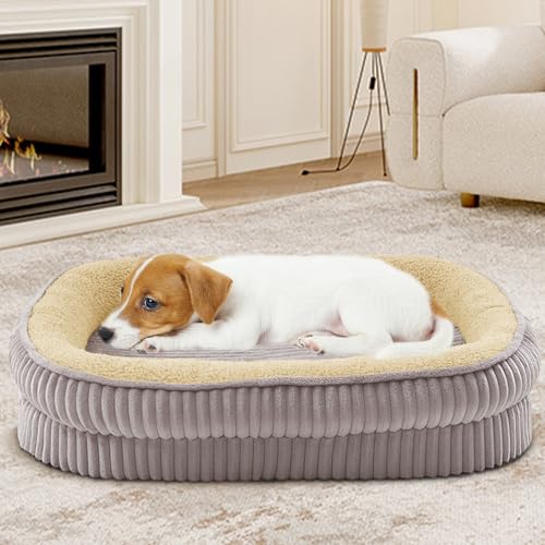 Orthopädisches Hundebett für kleine Hunderassen, stützendes Schaumstoff-Hundesofa, ovales Hundebett, Haustier-Couch-Bett mit abnehmbarem, waschbarem Bezug und rutschfester Unterseite von DEBANG HOME