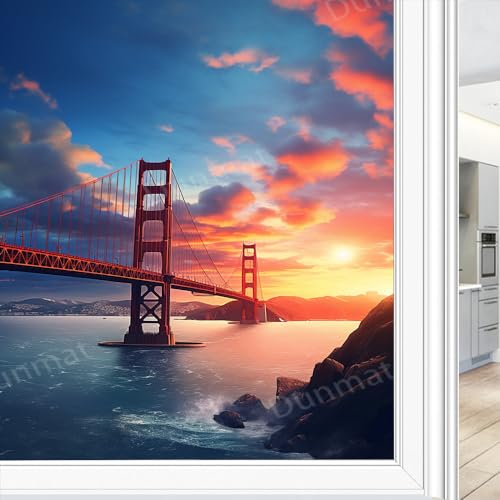 Beautiful Bridge Window Privacy Film Modern Beautiful Sunset Nature Ocean Stained Glass Window Film Decorative Window Cling for Home Window & Glass Door Sun Blocking 70 x 120 cm von DEBAOKA