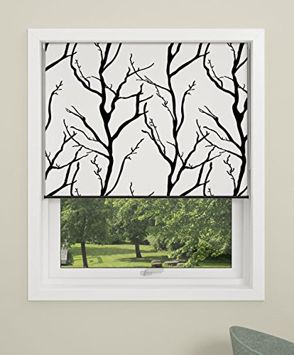 DEBEL, 60 x 175 cm, 100 Prozent Polyester "Baum" Verdunkelungsrollo mit Aluminium-Boden, Schwarz/Weiß von DEBEL