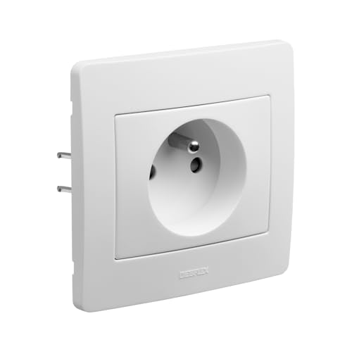 DEBFLEX - DIAM2 – Elektrische Steckdose 2P+T – Wandsteckdose 16 A komplett mit Kindersicherung – Unterputz – Weiß – 85 x 82 x 42 mm von DEBFLEX