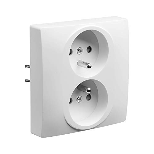 DEBFLEX - Elektrische Steckdose 2P+T Doppel/1 Post – Wandsteckdose 16 A mit Erde und umgekehrtem Brunnen – Unterputzinstallation – Weiß – 88 x 85 x 45 mm von DEBFLEX