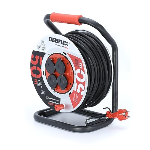 DEBFLEX - Kabeltrommel HO7RN-F 3G1,5-4 Steckdosen wasserdicht – IP44-25M – Schwarz und Rot von DEBFLEX