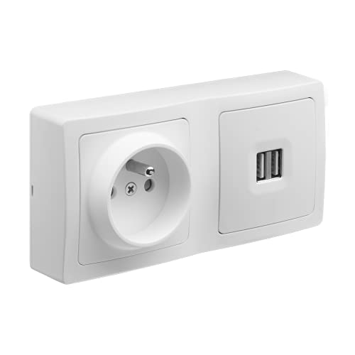 Wechselschalter | Standard-Steckdosen | extra flache Steckdose | Wandsteckdose | kabelloser Wechselschalter | Wandsteckdose | Serie Blok | Kombination PC 2P+T 16 A + USB Dual 2,1 A von DEBFLEX