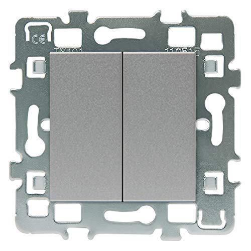 Wechselschalter – Steckdosen Standard – extra flache Steckdose – Wandsteckdose – Schalter kabellos – Steckdose Casual Mechanismus VV Double + Abdeckung Aluminium + Halterung aus Metall von DEBFLEX