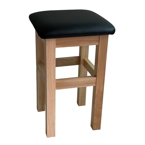 DĘBO-STYL Hocker Holz 46cm Höhe Naturholz mit Schwarz Kunstleder Polsterung - Bequem Stapelhocker - Holzhocker Massiv für Küche - Handgefertigt Sitzhocker Holz - Stabil Schemel Holz - Holz Hocker von DĘBO-STYL