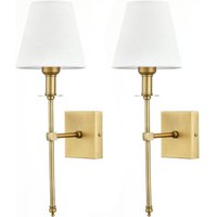 2er-Pack Wandleuchten mit weißem Stoffschirm, goldene Metall-Badezimmer-Innenwandlampe, klassische Wandleuchte für Schlafzimmer, Wohnzimmer, Flur, von DEBUNS