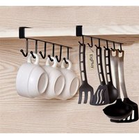 2er Set Aufbewahrungshaken für Gläser, Küchenutensilien, Zahn- und Schalaufhänger, Unterhaken für Schrank, ohne Bohren, schwarz, von DEBUNS von DEBUNS