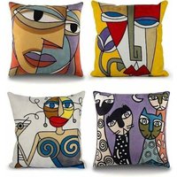 4er-Set Picasso-Kissenbezüge, 45 x 45 cm, Baumwolle, Leinen, bestickt, Sofakissenbezüge, skandinavische Wohnzimmerdekoration, Schlafzimmer, Bett, 4er-Set Picasso-Kissenbezüge, 45 x 45 cm, Baumwolle, Leinen, bestickt, Sofakissenbezüge, skandinavische Wohnzimmerdekoration, Schlafzimmer, Bett, von DEBUNS