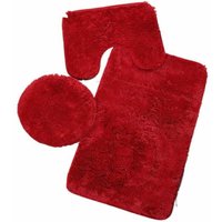 Badezimmermatte in reiner Farbe, 3-teilig, rutschfest und saugfähig, weicher Teppich und Toilettendeckelbezug-Set, waschbar, Rot..DEBUNS von DEBUNS